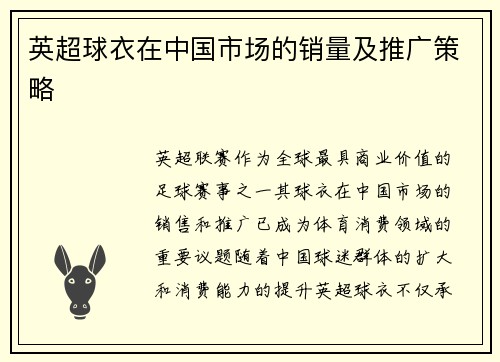 英超球衣在中国市场的销量及推广策略